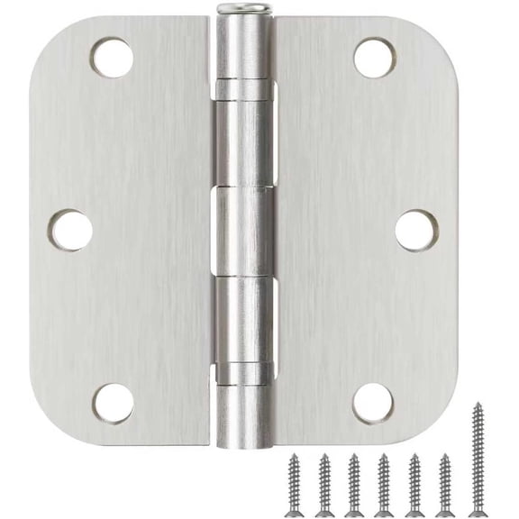 1 Pack Brushed Nickel Door Hinges 3.5 Inch Durable No Squeak Integral Ball Bearing Door Hinges 3 1/2" Rounded Interior Exterior Hinge for Doors Retreat Bedroom Mansion Villa Penthouse Door Hardware