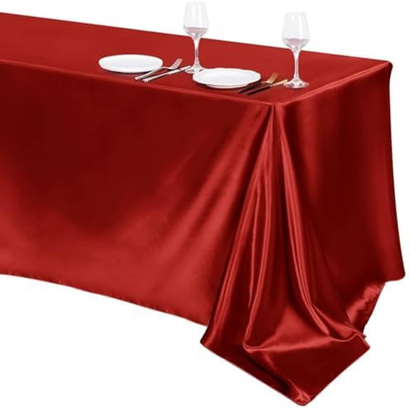 1 Pack Burgundy Satin Tablecloth 102 x 58 Inch Overlay Satin Table Cover Rectangle Bright Silk Tablecloth Smooth Fabric Table Decoration for Wedding Banquet Party Events