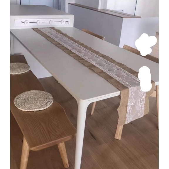 1 Pack Burlap Lace Table Runner Natural Jute Rustic Table Runner for Country Thanksgiving Christmas Baby Wedding Party Decoration Table Decor