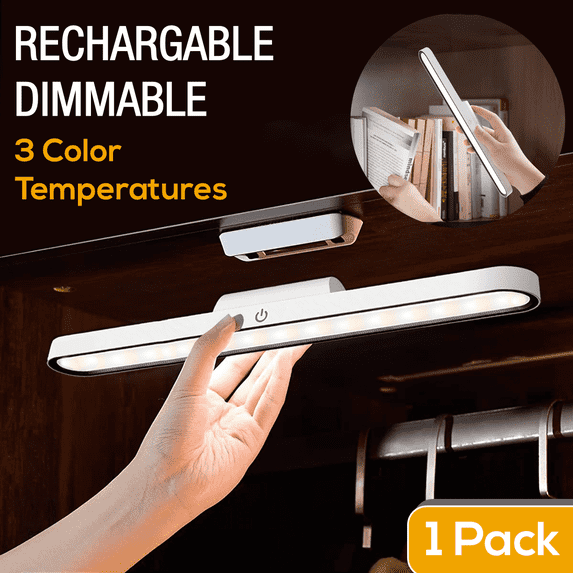 1 Pack Under Cabinet Lights , Wall Read Light, Rechargeable 28 LED Closet Lights with Adjustable Angle, Stepless Dimming and 3 Color Modes, Under Counter Lights for Kitchen