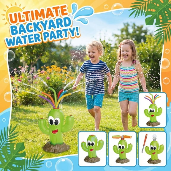 1 Pack Cactus Wiggling Water Sprinkler Toy with Spray Head & Stake, Fun Backyard Outdoor Water Play Toy, Interactive Splashing Game for Family, Adults, Kids for Summer Backyard Par