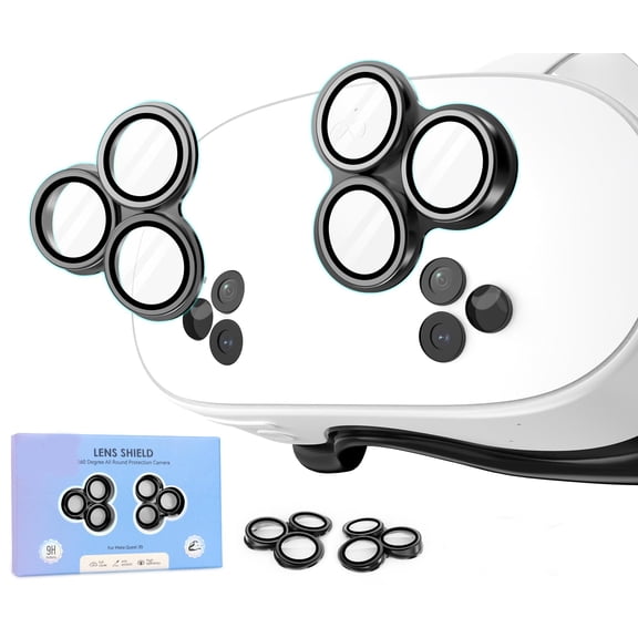 1-Pack Camera Lens Protector for Meta/Oculus Quest 3s, VR Accessories Lens Cover, 9H Tempered Glass Full-Cover Screen Protector, Anti-Scratch & Anti-Fingerprint for Enhanced VR Clarity (1 Pack Black)