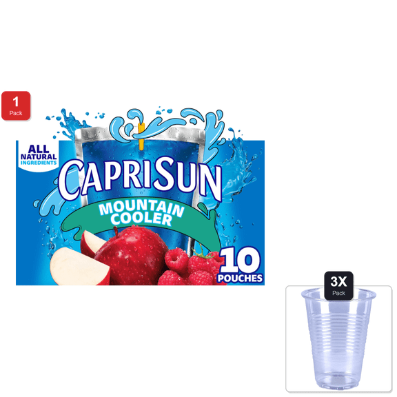 1 Pack | Capri Sun Mountain Cooler Naturally Flavored Fruit Juice Drink, 10 Ct Box, 6 Fl Oz Pouches & 3x Disposable Cup