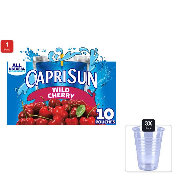 1 Pack | Capri Sun Wild Cherry Flavored With Other Natural Flavor Juice Drink Blend, 10 Ct Box, 6 Fl Oz Pouches & 3x Disposable Cup