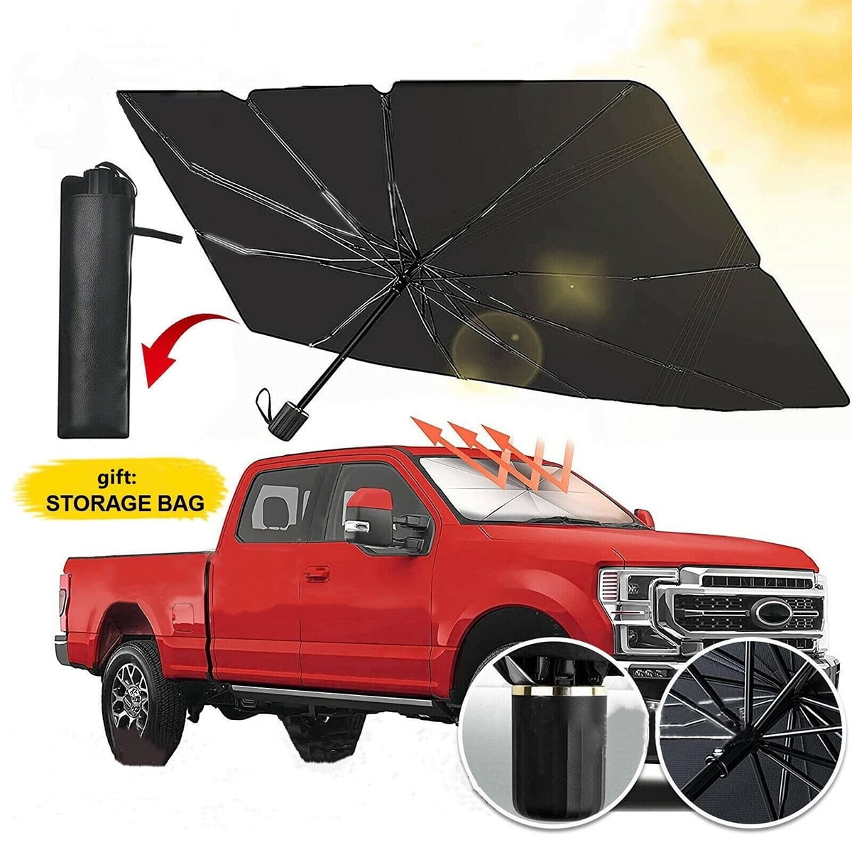 Car Windshield Sun Shade Foldable Umbrella Front Window Cover Visor Umbrella - Foto 2