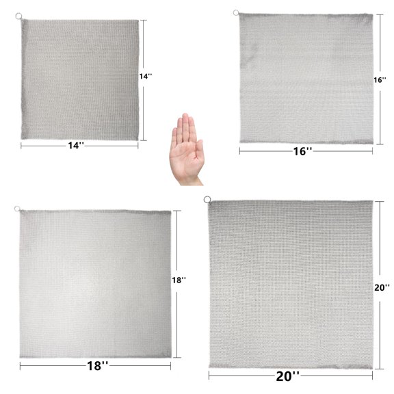 1 Pack Cast Iron Cleaner Chainmail Scrubber, 18''x18'' 3.8mm Small , Stainless Steel Interlocking Sheet, Flexible Panel for Skillets Pans Griddles