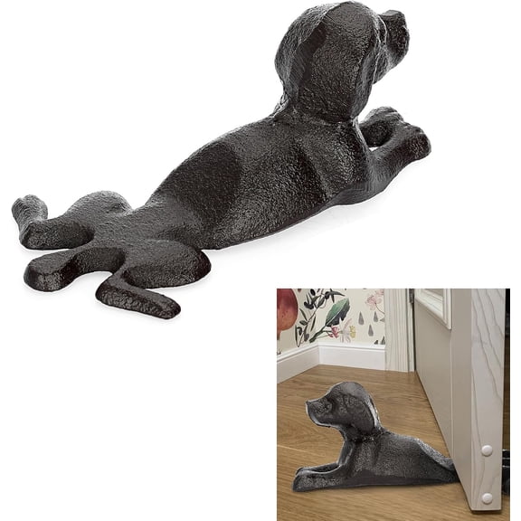 1 Pack Cast Iron Door Wedge Stopper, Vintage Decor Door Stop, Anti-Rust Door Stoppers for Door Bottom, Non-Slip No-Drill Dog Shape Floor Block for Home Office Indoor Outdoor Decor