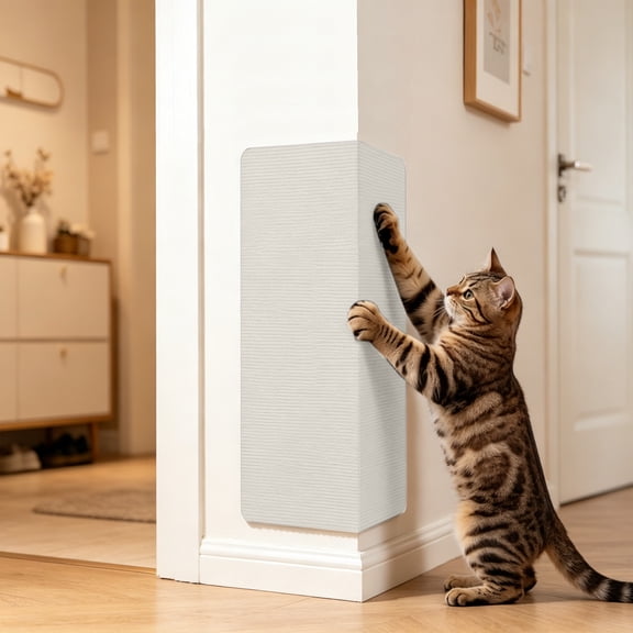 1 Pack Cat Wall Scratcher Mat, 23.6"x11.8" Cat Wall Corner Scratcher, Versatile Self-Adhesive Cat Wall Climbing Carpet with Fixed Nails, Scratching Rug Wall Scratchers for Indoor Cats (S, White)