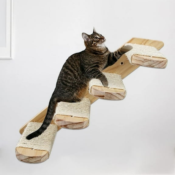 1 Pack Cat Wall Steps,1 Pack 4 steps Cat Wall shelves,Cat Climbing Shelf Reversible Wall Mounted Wooden Four Step Cat Wall Stairway Furniture with Scratching Rope for Cats Perch Shelves