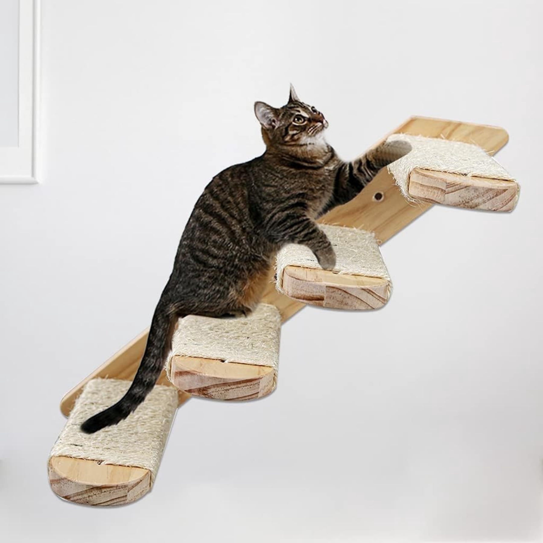 Wooden Wall Mounted Cat Perch with Scratching Rope, Reversible Play Shelf (1 Pack)
