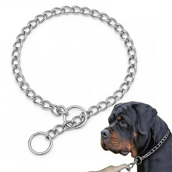 1 Pack Chain Dog Collar, Stainless Steel No Slip Choke Collar for Dogs, Adjustable Training Collar for Small Medium Large Dogs, Silver 24 Inch Metal Dog Collar for Daily Walks