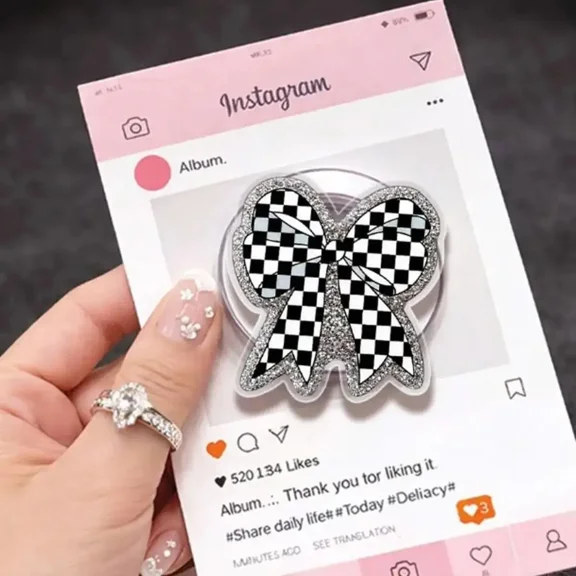 1 Pack Checkered Bow Magnetic Grip, Magnetic Phone Holder, E-Reader Grips, Book Lover Accessory