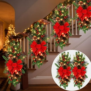 Jlong Christmas Wreath For Front Door Decoration Wreath Red Bow Berry  Winter Wreath Hanging Artificial Christmas Garland for Home Wedding Party