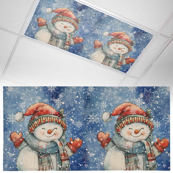 1 Pack Christmas Fluorescent Light Covers for Ceiling Lights Watercolor Snowflakes Cute Snowman Blue Magnetic Ceiling Light Covers Overhead Light Filters for Office Classroom Home