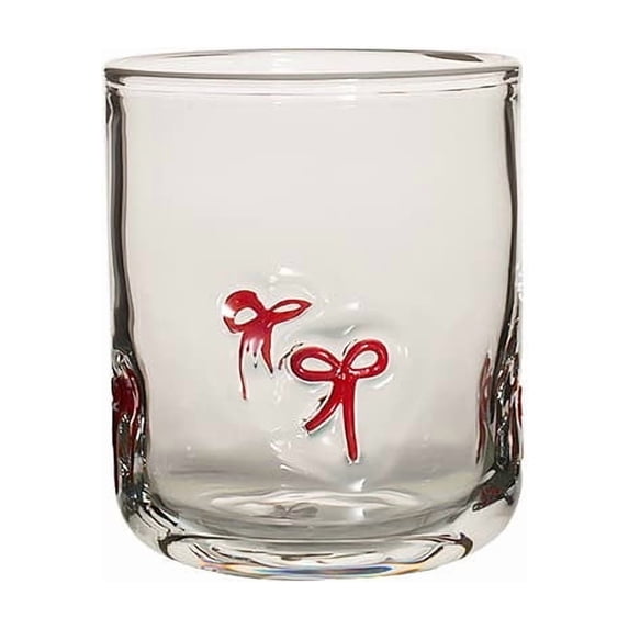 1 Pack Christmas Glass with Embossed Bow Design, 14oz Stemless Juice Coffee Cup for Women Girls, Drinking Glass Gift for Mother Day Birthday Winter New Year Holiday