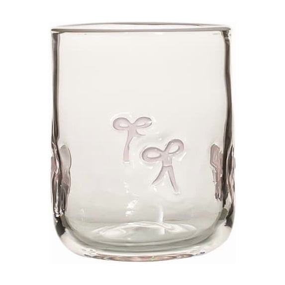 1 Pack Christmas Glass with Embossed Bow Design, 14oz Stemless Juice Coffee Cup for Women Girls, Drinking Glass Gift for Mother Day Birthday Winter New Year Holiday
