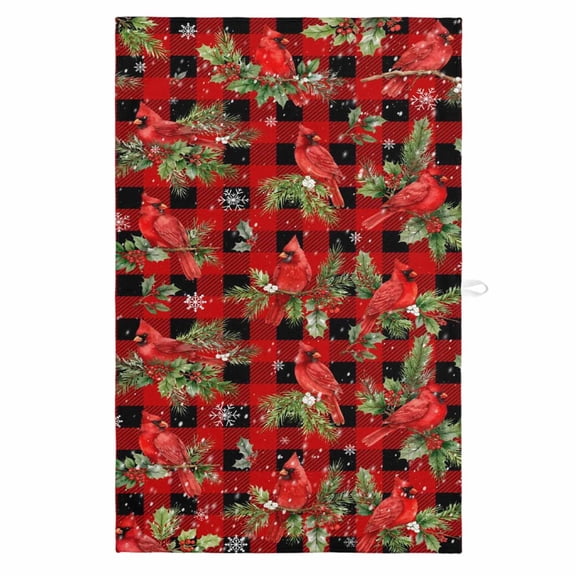 1 Pack Christmas Red Bird Kitchen Towels Winter County Berry Pine Leaf Snowflake Plaid Decorative Dish Towel Sets Absorbent Quick Dry Hand Cloths Tea Towels for Cooking Baking Farmhouse Gifts 18x28in
