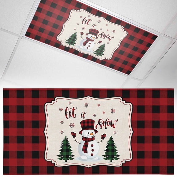 1 Pack Christmas Snowman Fluorescent Light Covers for Ceiling Lights and Snowflake Red and Black Buffalo Plaid Magnetic Ceiling Light Covers Overhead Light Filters for Office Classroom Home