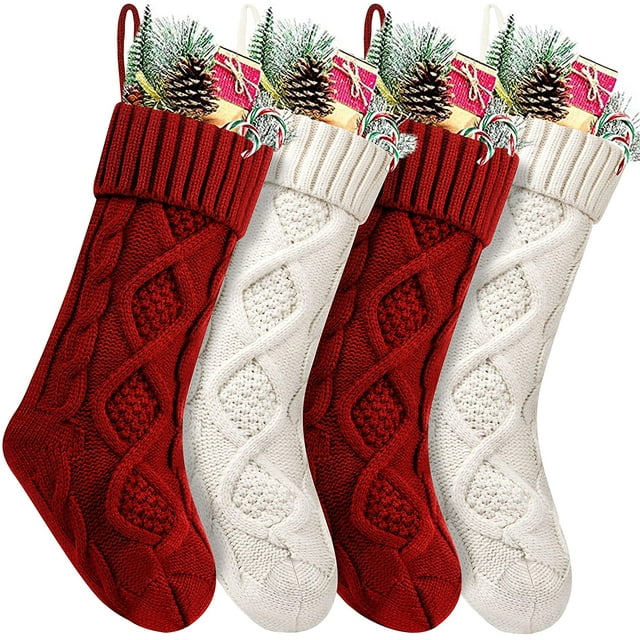 1 Pack Christmas Stockings 18 Inches Large Size Cable Knitted Stocking
