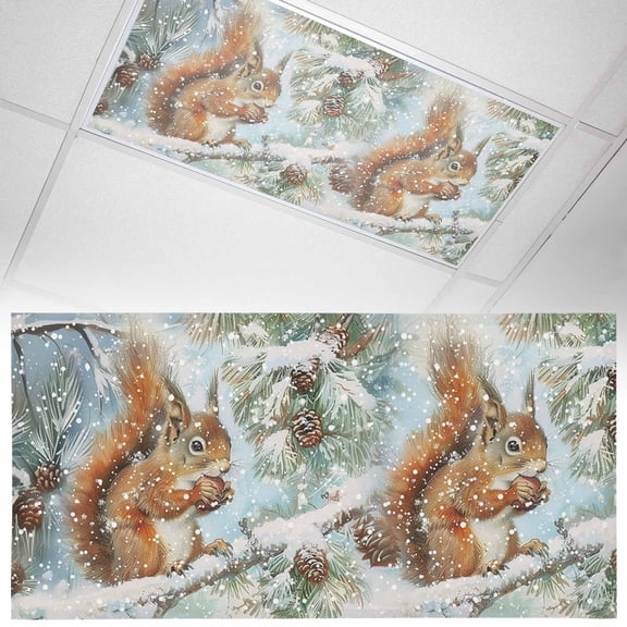 1 Pack Christmas Winter Fluorescent Light Covers for Ceiling Lights Squirrel Pine Tree Pine Cone Snowscape Magnetic Ceiling Light Covers Overhead Light Filters for Office Classroom Home