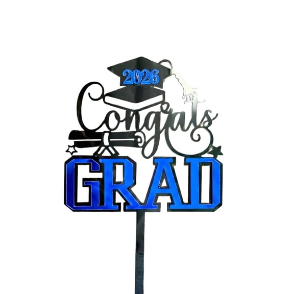 1 Pack Class of 2026 Cake Topper Glitter Congrats Grad Cap 2026 Graduation Cake Pick for 2026 Graduation Theme High School Boys Girls Graduate Party Cake Decorations Supplies Blue
