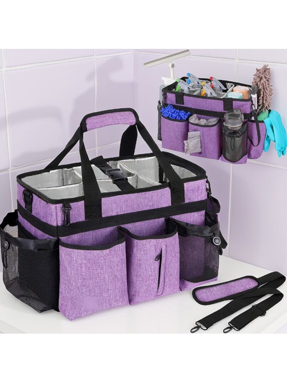 1-Pack Cleaning Bag with Shoulder Strap & Waist Belt, Detachable Divider, Built-in Support Board, 14.6x7.9x10 In