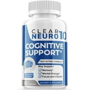 1 Pack Clear Neuro 10 - Nootropic Memory Booster Dietary Supplement for Focus, Memory, Clarity, Energy - Advanced Cognitive Support Formula for Maximum Strength - 60 Capsules