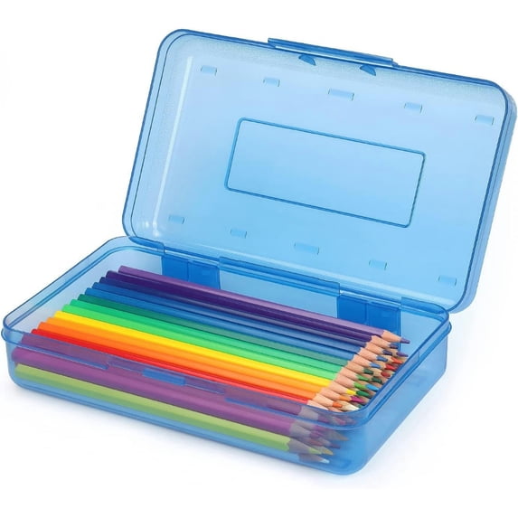 1 Pack Clear Pencil Box, Plastic Hard Pencil Case, Large Crayon Box with Snap-tight Lid, Stackable Storage Box Art Craft Marker Organizer Box for Kids Boys Back to School