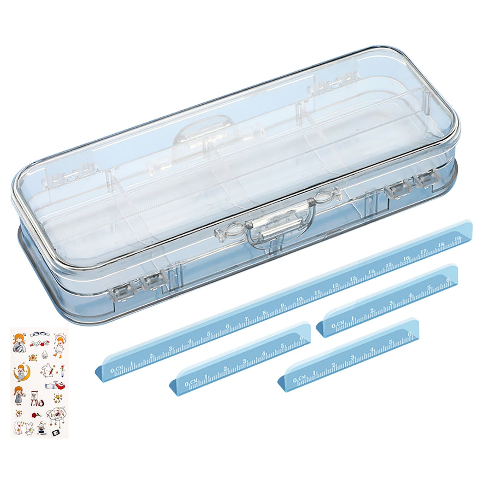 1 Pack Clear Pencil Box, Plastic Hard Pencil Case with Stickers, Large