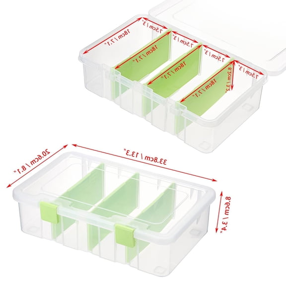 1 Pack Clear Plastic Storage Box with 4 Compartments, Divided Organizer Case with Removable Dividers for Supplies, Tools, Office Supplies, 13.3x8.1x3.4 Inches