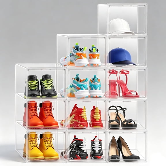1 Pack Clear Shoe Storage Boxes Stackable, Large Sneaker Organizer with   Door, Plastic Drop Front Shoe Containers for Men up to Size 12.5, Transparent Shoe Organizer for Closet