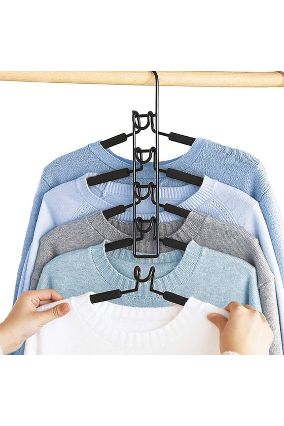 1 Pack Clothes Hangers Space Saving, 5 in 1 Multi Layer Metal Hanger Racks for Coat, Suit, Sweater, T-Shirt