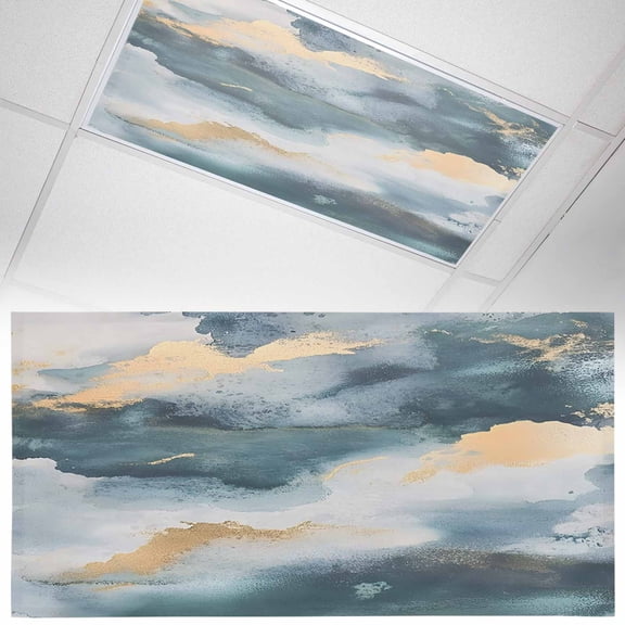 1 Pack Cloud Effect Fluorescent Light Covers for Ceiling Lights Modern Golden Green Marble Texture Magnetic Ceiling Light Covers Overhead Light Filters for Office Classroom Home