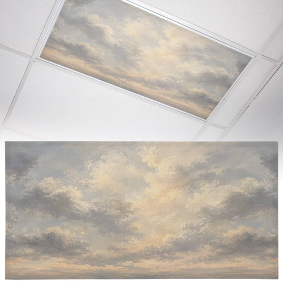 1 Pack Cloud Sky Fluorescent Light Covers for Ceiling Lights Vintage Cream Gray Cloudscape Oil Painting Textured Magnetic Ceiling Light Covers Overhead Light Filters for Office Classroom Home