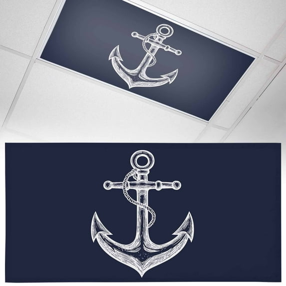 1 Pack Coastal Anchor Fluorescent Light Covers for Ceiling Lights Nautical Knot Dark Blue Magnetic Ceiling Light Covers Overhead Light Filters for Office Classroom Home