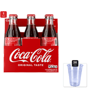 1 Pack | Coca-Cola Glass Bottles, 8 Fl Oz, 6 Pack & 3x 9oz Disposable Plastic Cups
