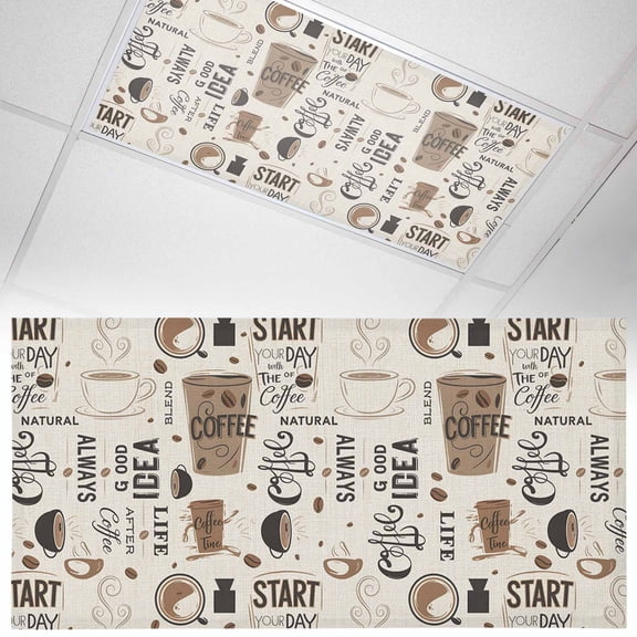 1 Pack Coffee Cup Fluorescent Light Covers for Ceiling Lights Coffee Beans Linen Background Magnetic Ceiling Light Covers Overhead Light Filters for Office Classroom Home