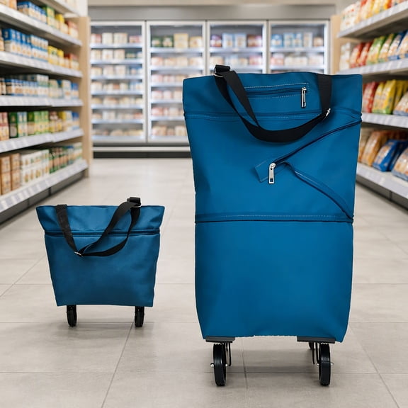 1 Pack Collapsible Rolling Shopping Bag with Wheels, Foldable Grocery Tote, 53 lbs Load Capacity, Multi-Pocket Utility Bag for Groceries, Travel and Errands