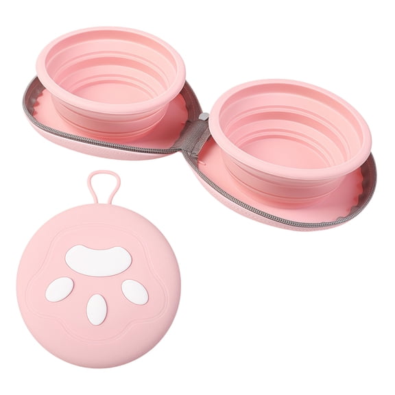 1 Pack Collapsible Silicone Double Pet Bowl, 2-in-1 Portable Food & Water Separate Feeding Bowl, Foldable Travel Bowl for Dogs & Cats