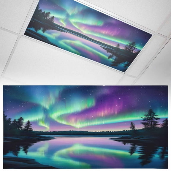 1 Pack Colorful Aurora Fluorescent Light Covers for Ceiling Lights Starry Sky Lake Nature Forest Modern Art Magnetic Ceiling Light Covers Overhead Light Filters for Office Classroom Home
