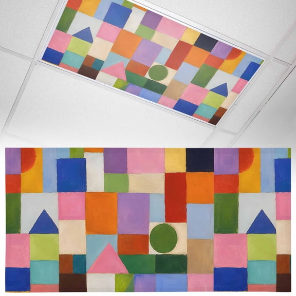 1 Pack Colorful Block Fluorescent Light Covers for Ceiling Lights Modern Abstract Color Mosaic Squares Vibrant Magnetic Ceiling Light Covers Overhead Light Filters for Office Classroom Home