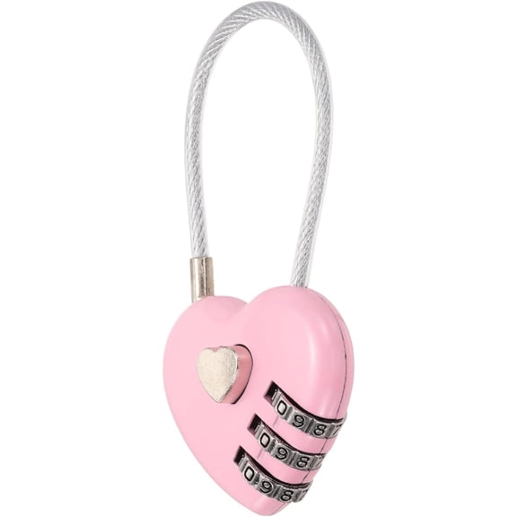 1-Pack Combination Padlock, Zinc Alloy 3 Digit Password Heart Shaped Cable Luggage Combo Lock for Suitcase/Gym Locker/Backpack, Outdoor Keyless [Pink]