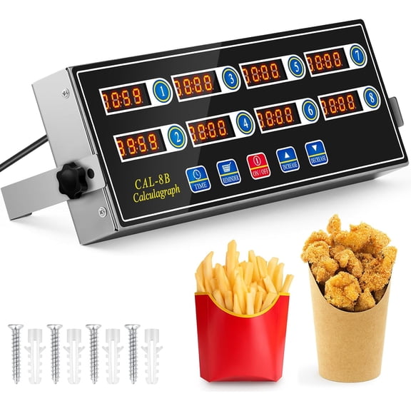 1 Pack Commercial 8 Channel Digital Kitchen Timer, Multi-Countdown Timer with Loud Alarm & Large LCD Display, Wall Mount or Countertop for Restaurant, Fry Station, Baking & Lab Use