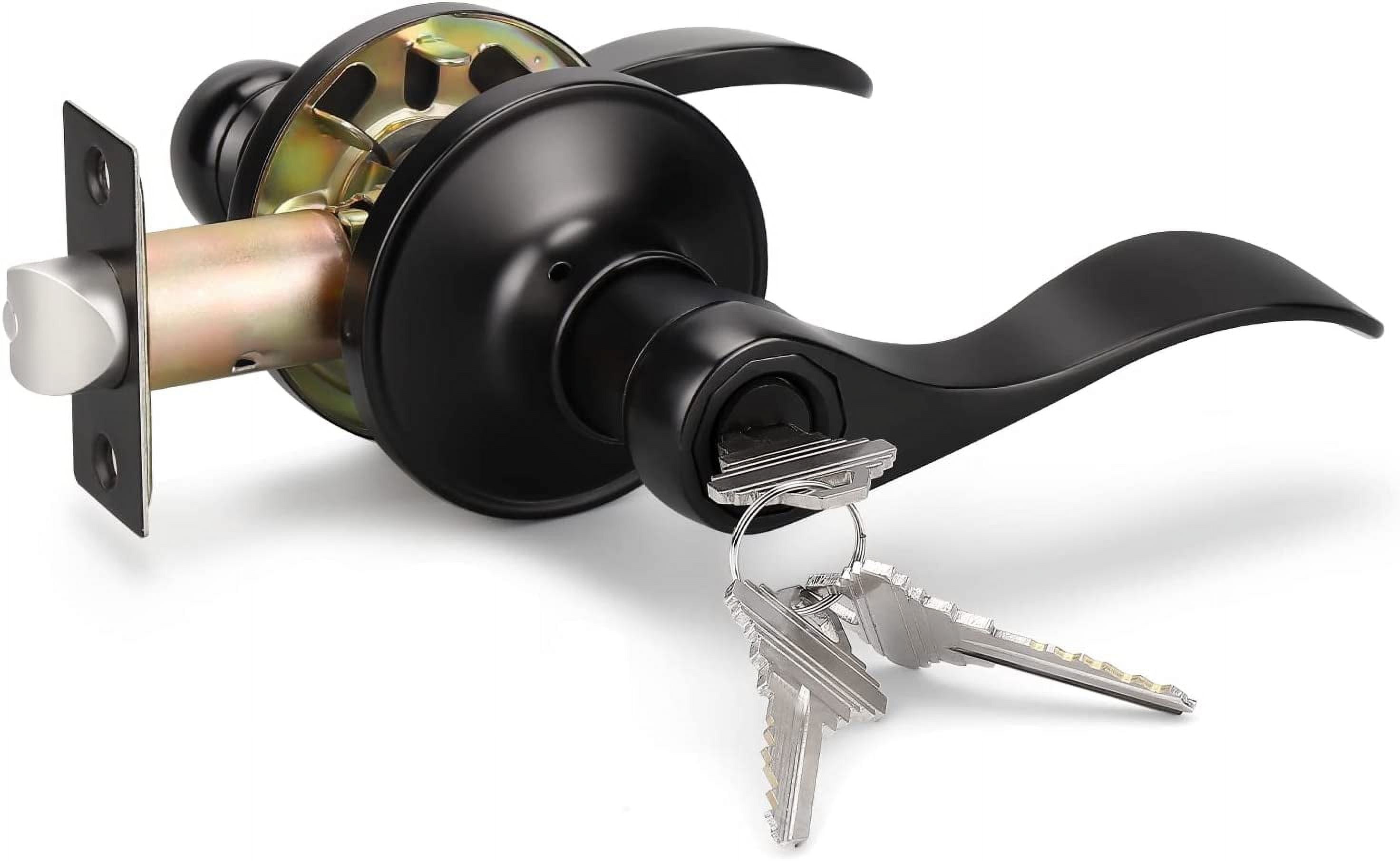 1 Pack Complete Exterior Keyed Entrance Handleset, Front Entry Door Handle Lock Set, Matte Black