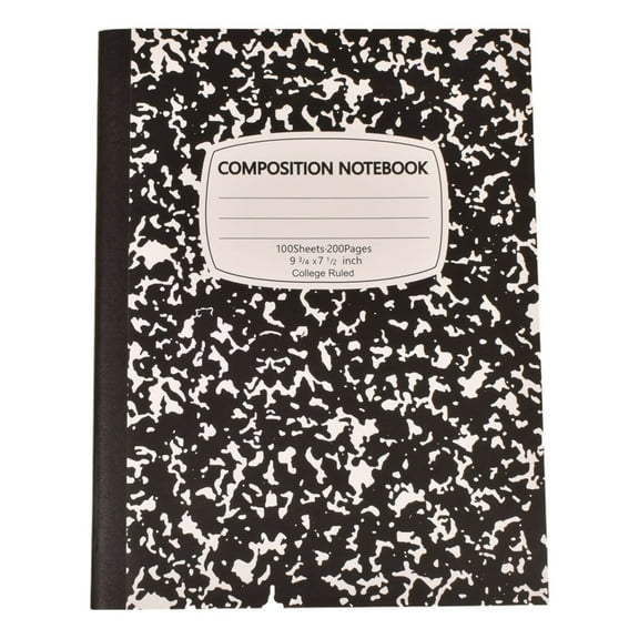1 Pack Composition Notebook, College Ruled Composition Book, Marble Composition Notebooks for Classroom Study, 100 Sheets per Comp Book, Hard Cover, Sewn Binding, 9-3/4" x 7-1/2", Black