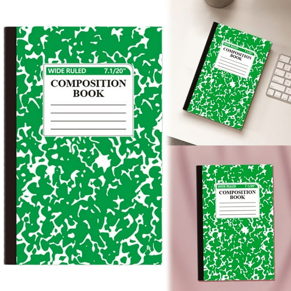 1 Pack Composition Notebook, Wide Ruled Composition Book, Marble Composition Notebooks for Note Taking, 30 Sheets (60 Pages), Office Supplies, Classroom Must Haves, 8.3" x 5.5", Green