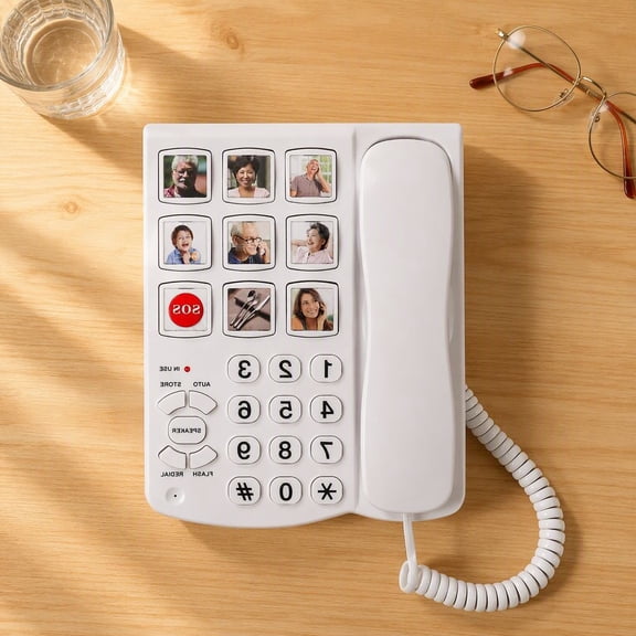 1 Pack Corded Landline Phone for Seniors, 9 Photo One- , Adjustable Volume, Hands-Free Speakerphone, LED Call Alert, Home House Phone