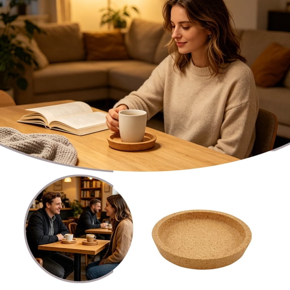 1-Pack Cork Coasters, 4 Inch Absorbent Reusable Beverage Coasters with Lip, Heat Resistant Non- Cup Pads for Glasses Mugs, Natural Wood Table Protectors