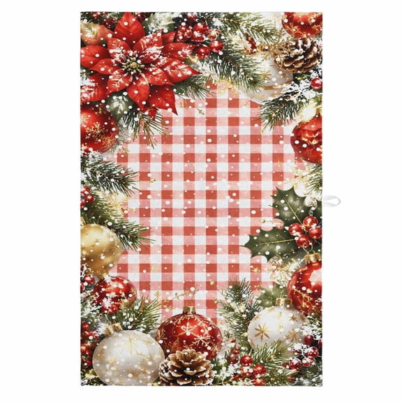 1 Pack Cottagecore Christmas Kitchen Towels Red Gingham Pine Branch Wreath Baubles Decorative Dish Towel Sets Absorbent Quick Dry Hand Cloths Tea Towels for Cooking Baking Farmhouse Gifts 18x28in