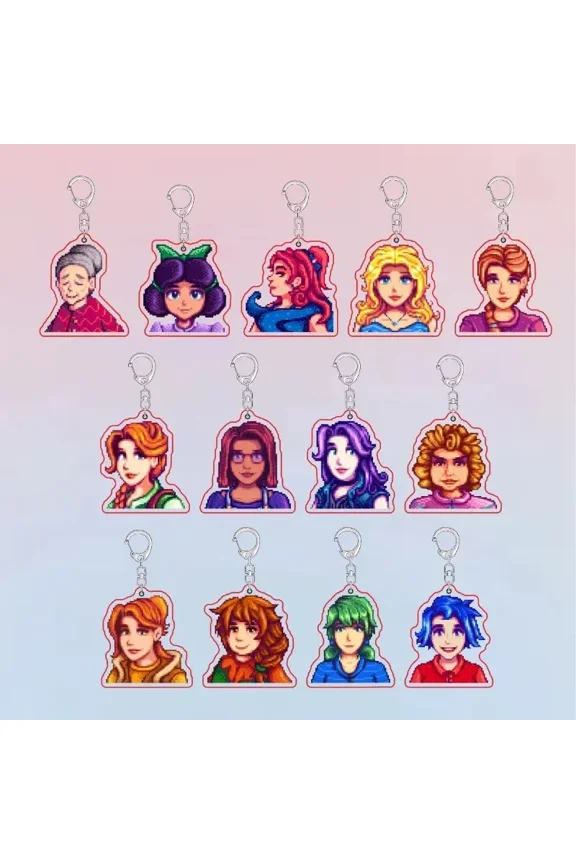 1 Pack Cozy Farming Game Pixel Keychain Acrylic Abigail Haley Leah Keychain, Cute Game Character Keyring Gift for Girls